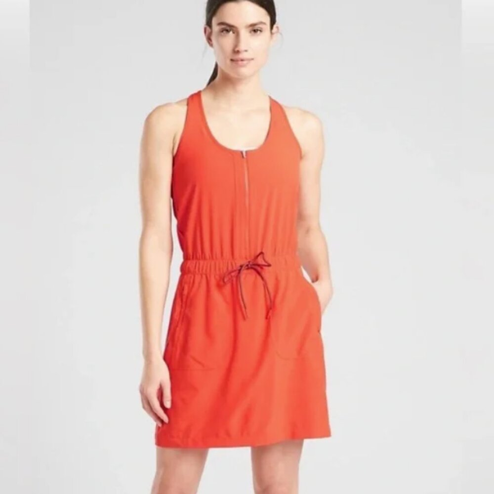 Athleta Red Zip Front Drawstring Athletic Dress Romper Built-In Shorts Size 16